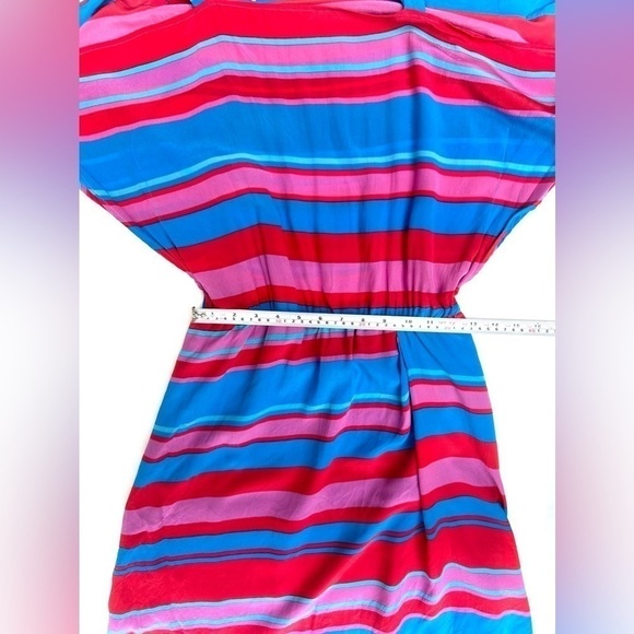 SILK striped red pink  blue asymmetric dress size small - Picture 4 of 11
